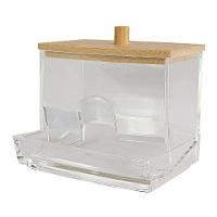 Porta Cotonete Organizador Transparente Com Tampa De Bambu - 1