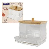 Porta Cotonete Organizador Transparente Com Tampa De Bambu - 2