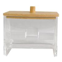 Porta Cotonete Organizador Transparente Com Tampa De Bambu - 3