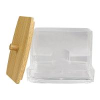 Porta Cotonete Organizador Transparente Com Tampa De Bambu