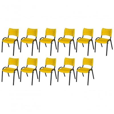 Cadeira Iso Base Preto Igreja, Escola, Escritório - Amarelo Kit 11 Peças