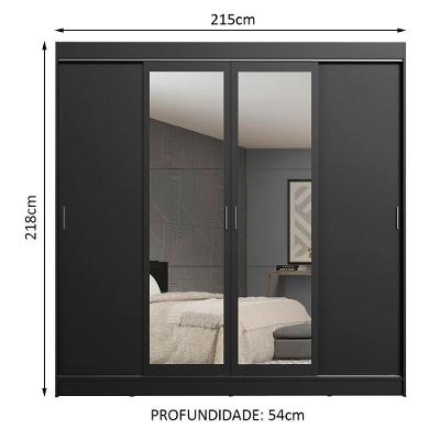 Guarda Roupa Casal Austin 4 Portas de Correr 3 Gavetas Preto Madesa