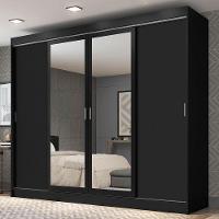 Guarda-roupa 4 Portas de Correr Espelhos 3 Gavetas Madesa - 1