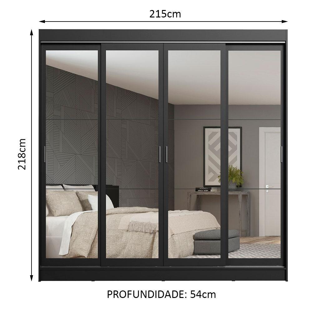 Guarda-roupa 4 Portas de Correr de Espelho 3 Gavetas Madesa - 3