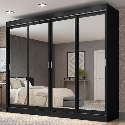 Guarda Roupa Casal Austin 4 Portas de Correr 3 Gavetas Preto Madesa