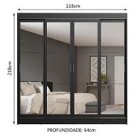 Guarda-roupa 4 Portas de Correr de Espelho 3 Gavetas Madesa - 3