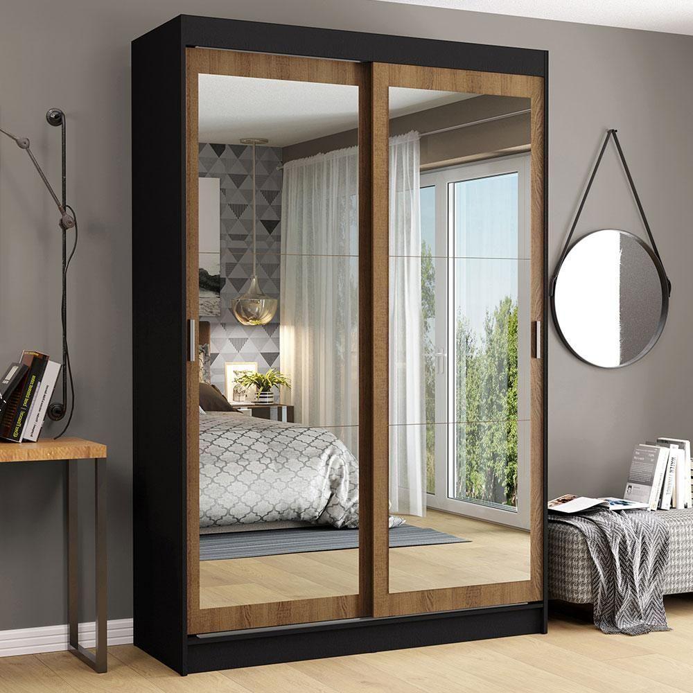 Guarda-roupa 2 Portas de Correr de Espelho 2 Gavetas Madesa - 1