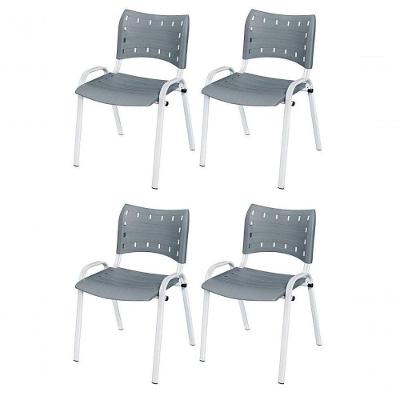 Cadeira Iso Base Branco Igreja, Escola, Escritório - Cinza Kit 4 Peças