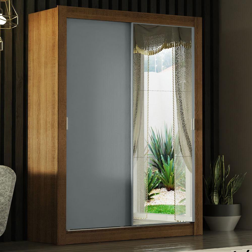 Guarda-roupa Solteiro 2 Portas Com Espelho Rustic/Cinza - 1