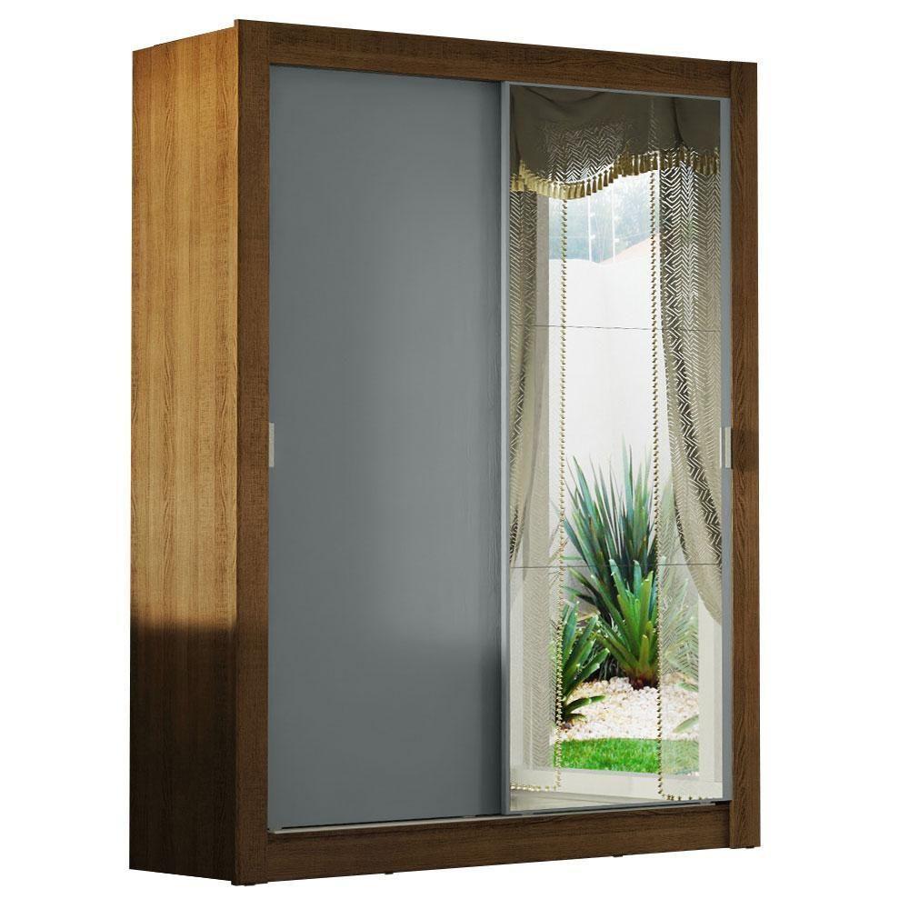 Guarda-roupa Solteiro 2 Portas Com Espelho Rustic/Cinza - 9
