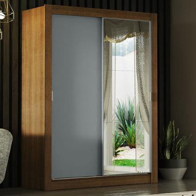 Guarda Roupa Solteiro Denver 2 Portas de Correr Rustic-Cinza com Espelho