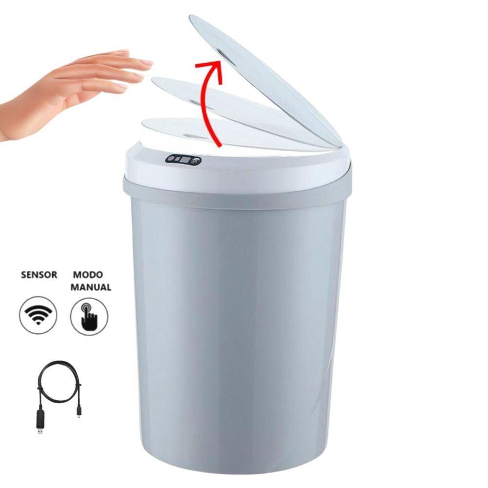 Lixeira Automática Redonda 12 Litros Usb Com Sensor Cinza - 2