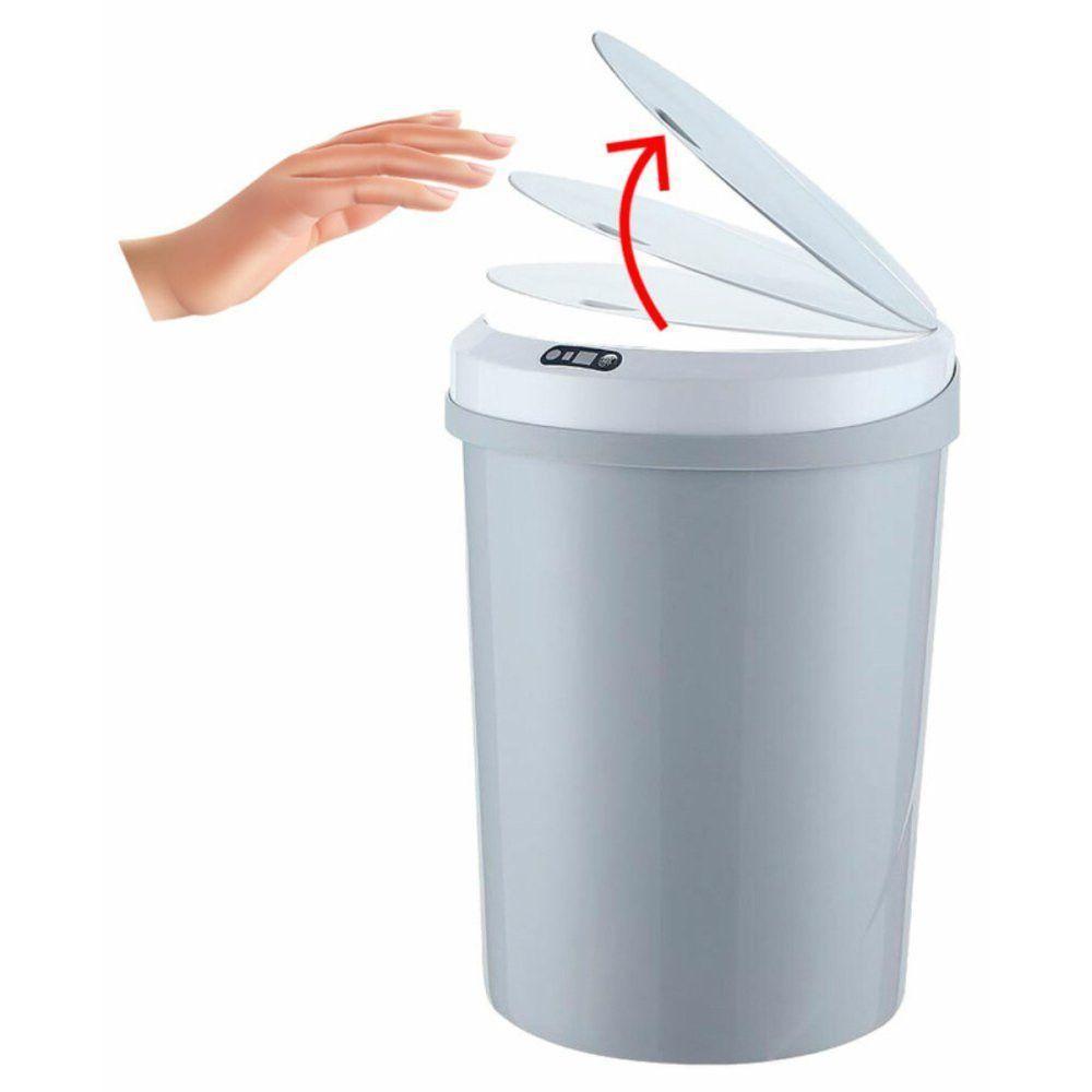 Lixeira Automática Redonda 12 Litros Usb Com Sensor Cinza - 3