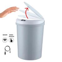 Lixeira Automática Redonda 12 Litros Usb Com Sensor Cinza - 2