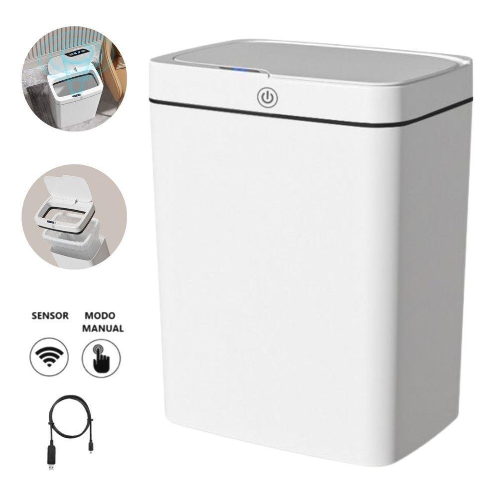 Lixeira Automática Retangular 14 Lts Usb Com Sensor Branca - 2