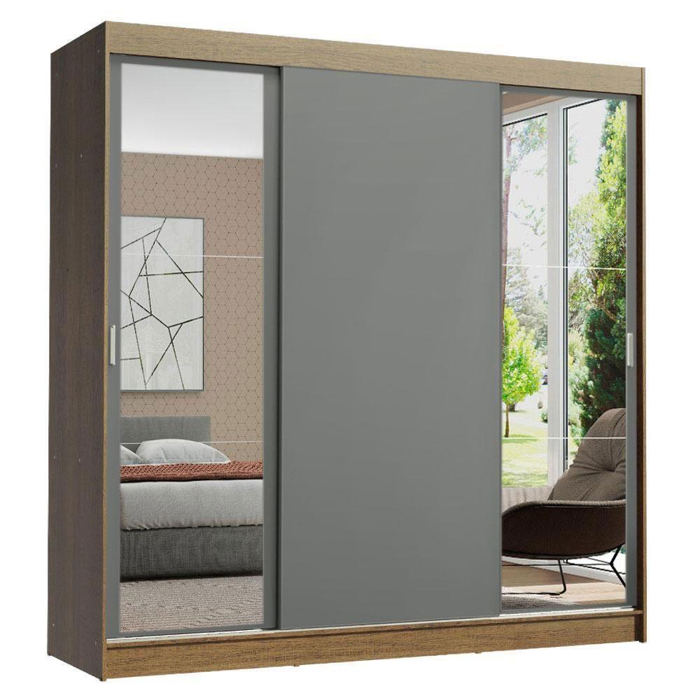 Guarda-roupa Madesa Reno 3 Porta Correr Espelho Rustic Cinza - 1