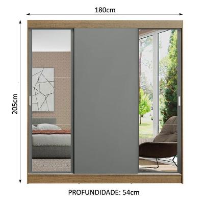 Guarda Roupa Casal Reno 3 Portas de Correr 4 Gavetas Rustic-cinza Madesa