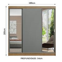 Guarda-roupa Madesa Reno 3 Porta Correr Espelho Rustic Cinza - 3