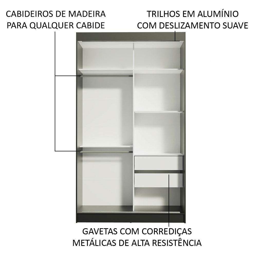 Guarda-roupa Solteiro Madesa Tokio 2 Portas De Correr Com Espelho 2 Gavetas Preto - 6
