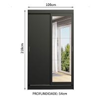 Guarda-roupa Solteiro Madesa Tokio 2 Portas De Correr Com Espelho 2 Gavetas Preto