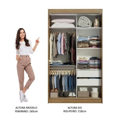 Guarda Roupa Solteiro Tokio 2 Portas de Correr 2 Gavetas Rustic-branco MDP