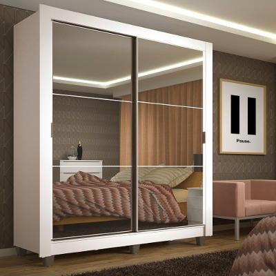 Guarda Roupa Solteiro Denver 2 Portas de Correr com Espelho Branco Madesa