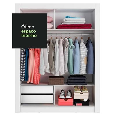 Guarda Roupa Solteiro Dallas 2 Portas de Correr 2 Gavetas Branco Madesa