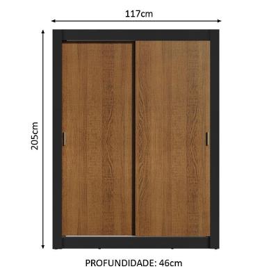 Guarda Roupa Solteiro Denver 2 Portas de Correr Preto-rustic