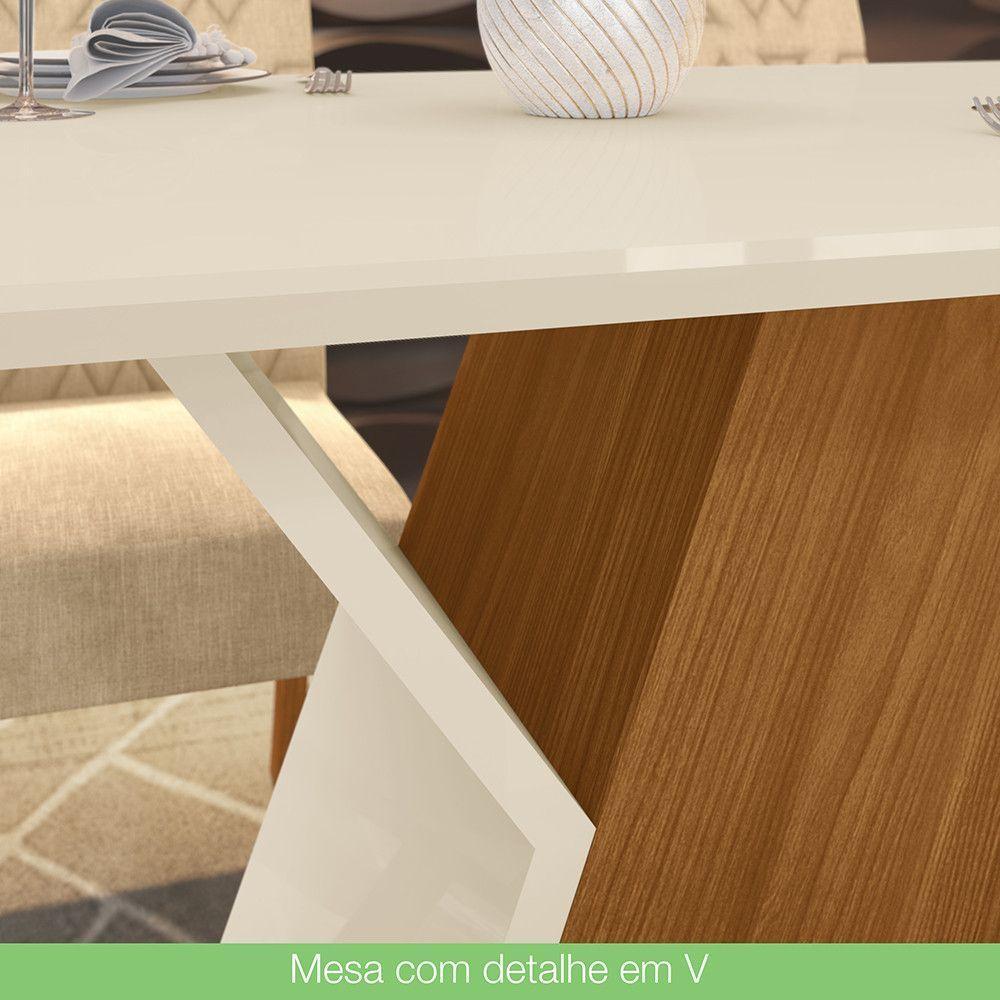 Mesa De Jantar Com 06 Cadeiras Mdf 160cm Off White E Linho - 6