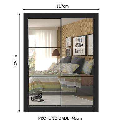 Guarda Roupa Solteiro Denver 2 Portas de Correr com Espelho Preto Madesa