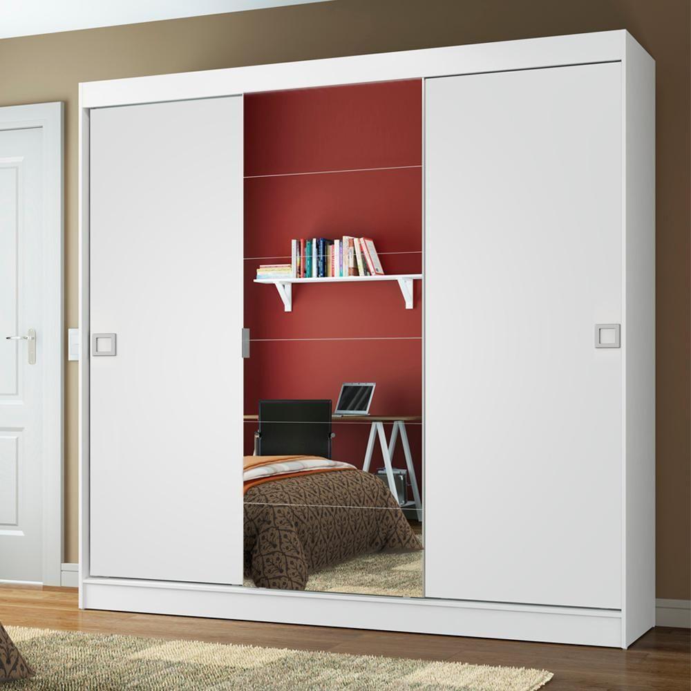 Guarda-Roupa Veneza 3 Portas Correr 1 Espelho Branco Madesa - 1