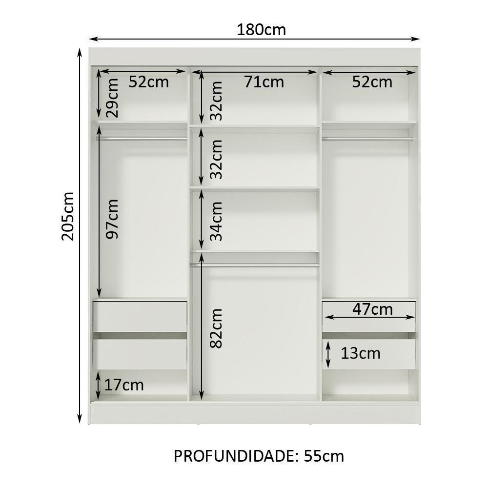 Guarda-Roupa Veneza 3 Portas Correr 1 Espelho Branco Madesa - 3