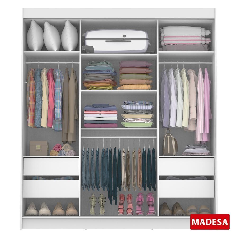 Guarda-Roupa Veneza 3 Portas Correr 1 Espelho Branco Madesa - 6