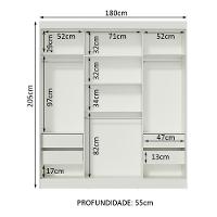 Guarda-Roupa Veneza 3 Portas Correr 1 Espelho Branco Madesa - 3