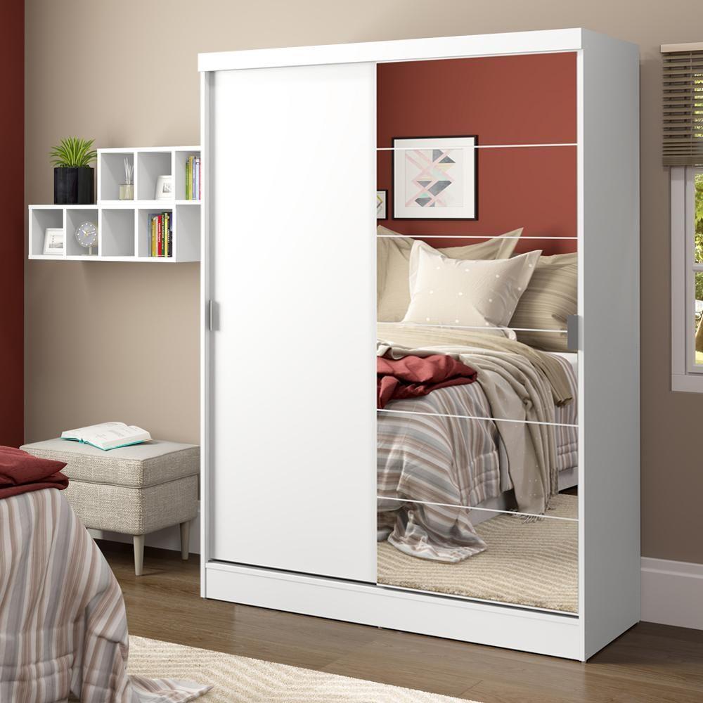 Guarda-Roupas Luke Espelho Branco 2 Portas Correr Madesa - 1