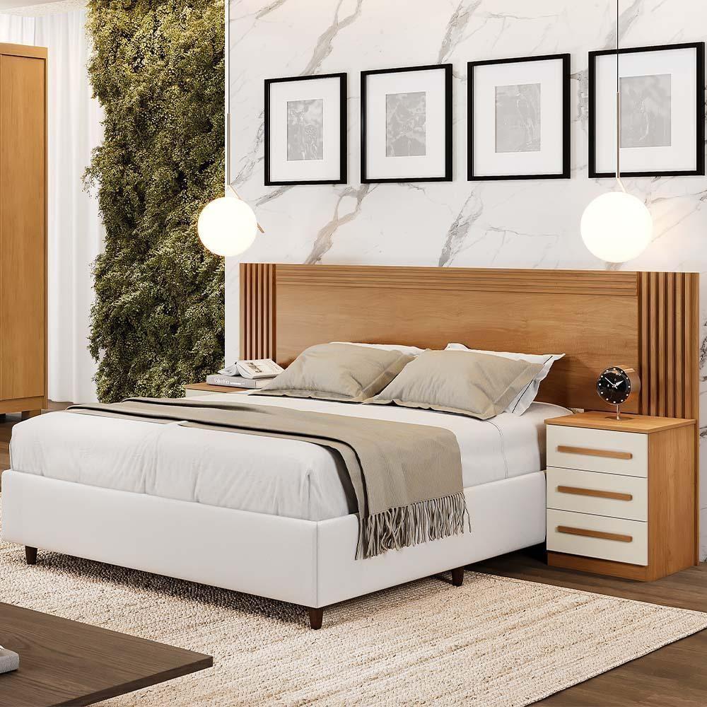 Cabeceira Casal Valência Extensível Com Mesa De Cabeceira Império Cinamomo Off White - 2