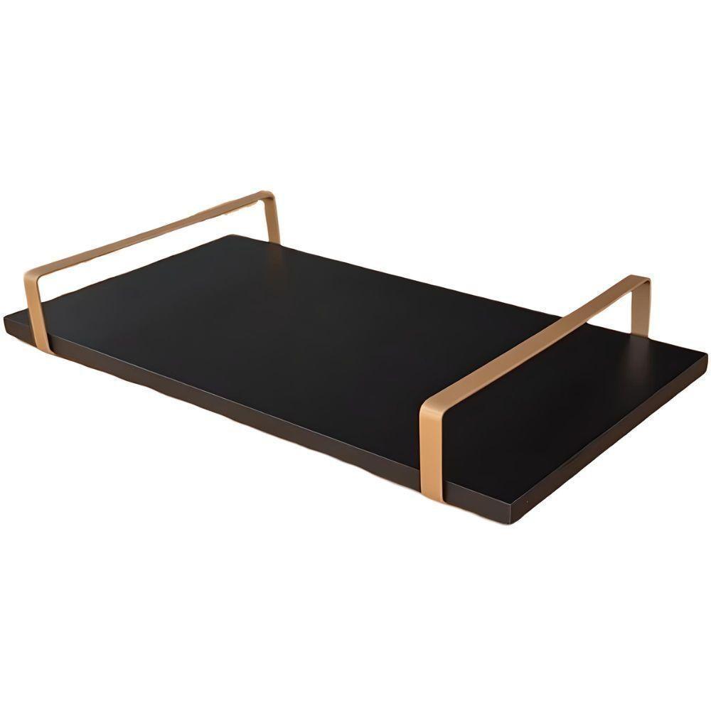 Bandeja Decorativa Preta Com Borda Infinita Alça Cobre - 1