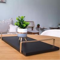 Bandeja Decorativa Preta Com Borda Infinita Alça Cobre - 2