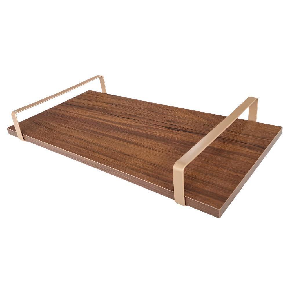 Bandeja Decorativa Castanho Com Borda Infinita Alça Cobre - 1