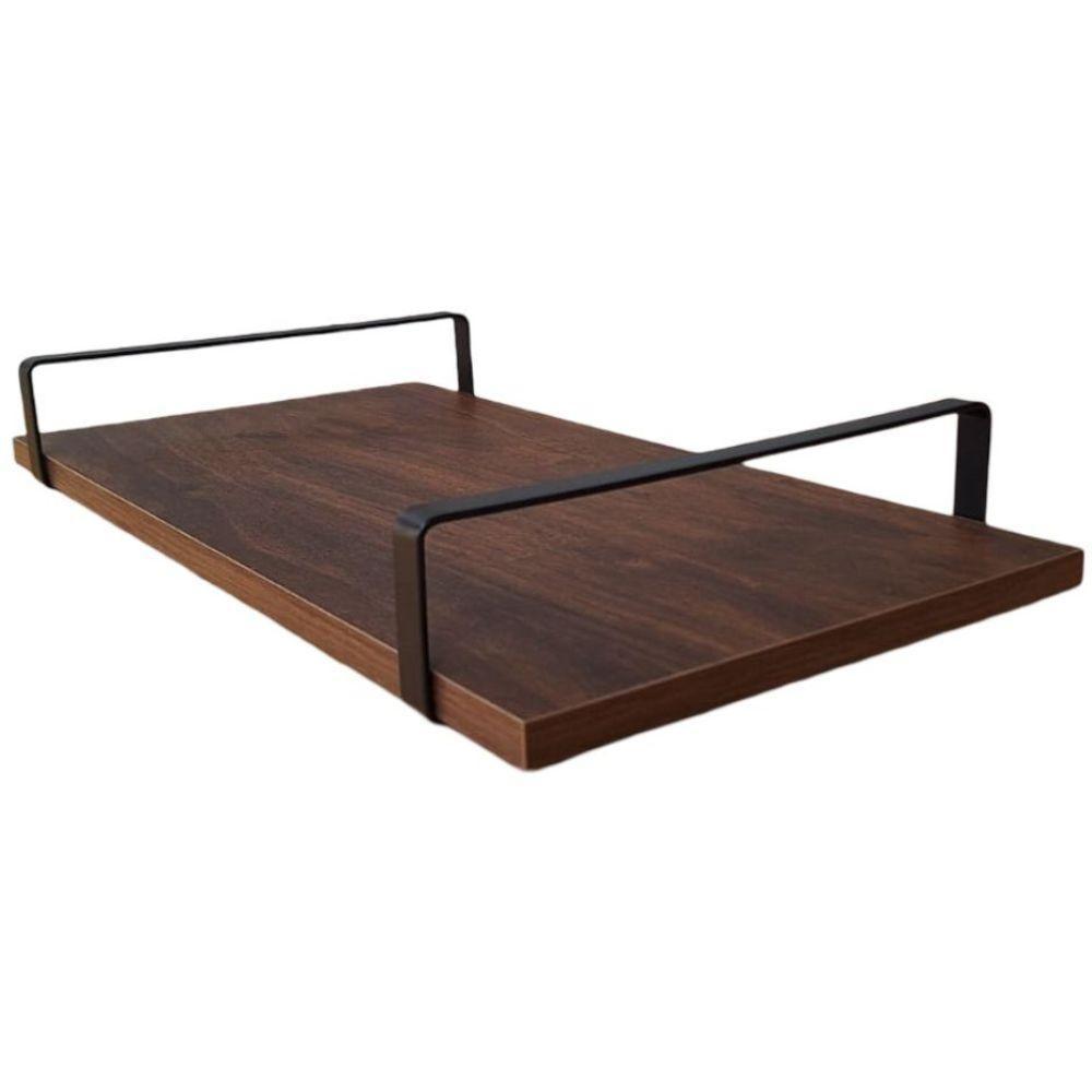 Bandeja Decorativa Castanho Com Borda Infinita Alça Preta - 1