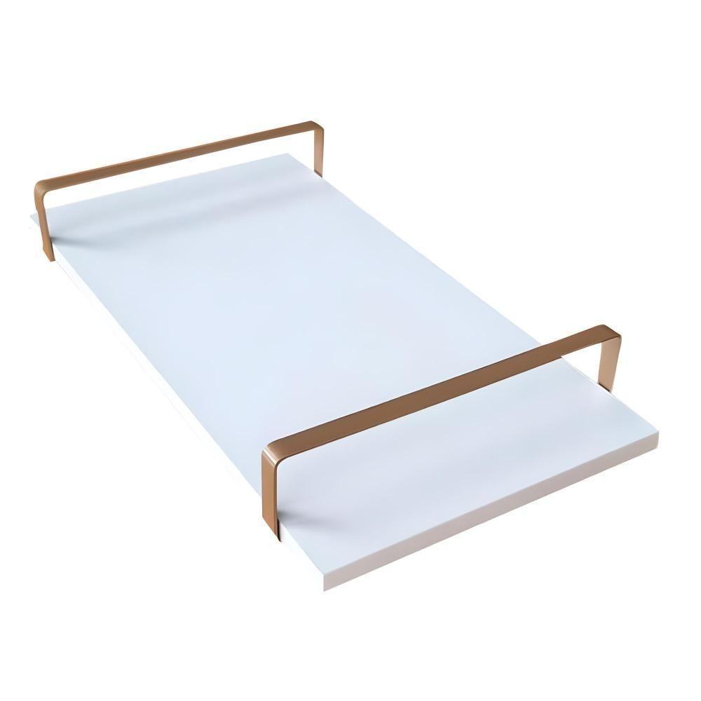 Bandeja Decorativa Branca Com Borda Infinita Alça Cobre - 1
