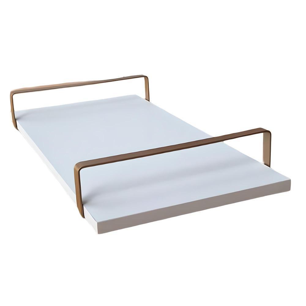 Bandeja Decorativa Branca Com Borda Infinita Alça Cobre - 5