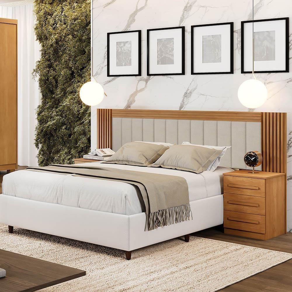 Cabeceira Casal Valência Estofada Extensível Com Mesa De Cabeceira Império Cinamomo - 2