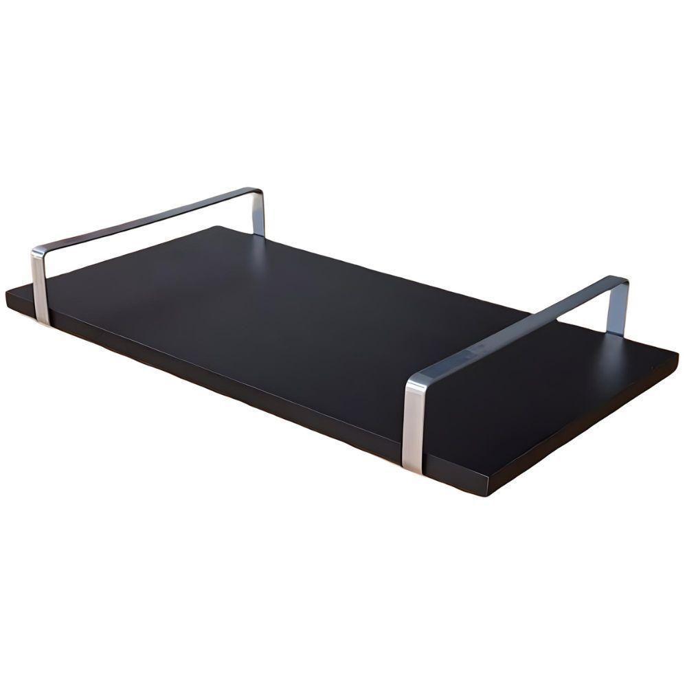 Bandeja Decorativa Preta Com Borda Infinita Alça Prata - 1