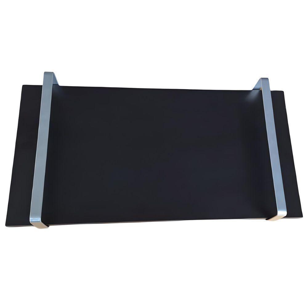 Bandeja Decorativa Preta Com Borda Infinita Alça Prata - 6