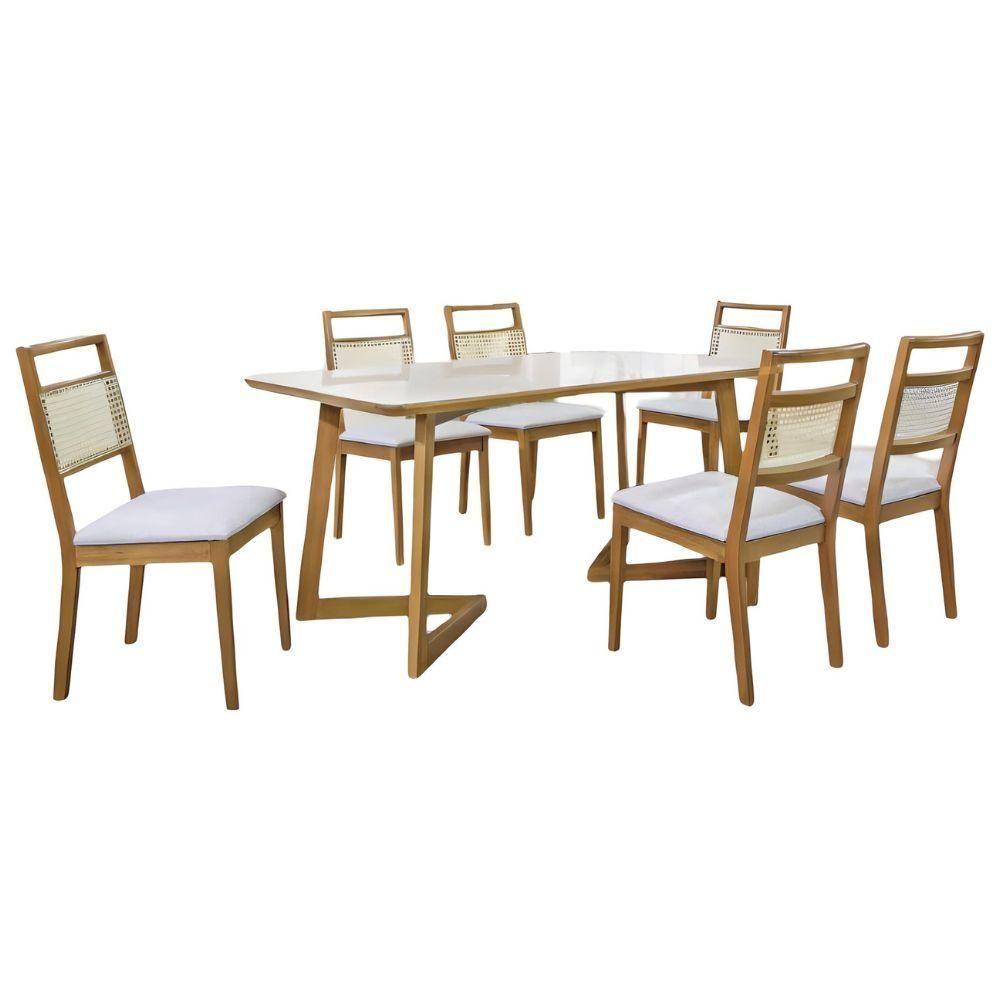 Conjunto Sala De Jantar Luna Off White 2 M Com 6 Cadeiras Em Madeira - 1