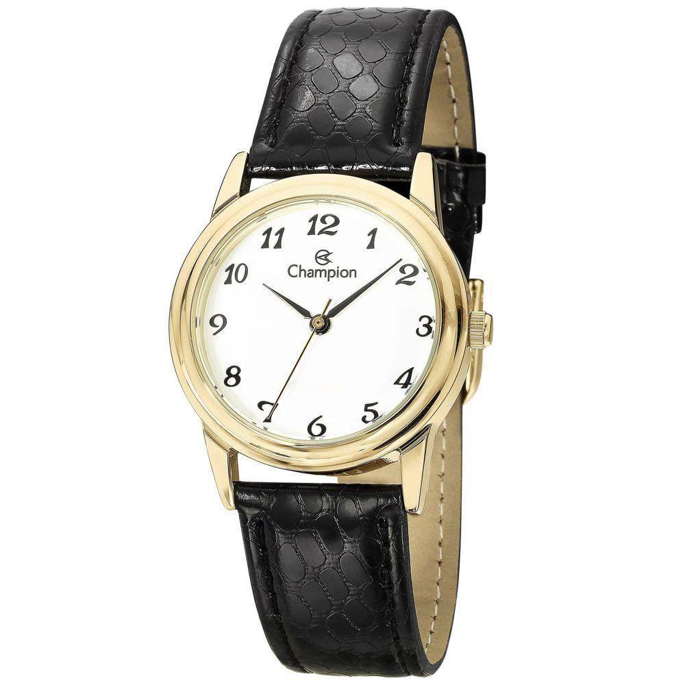 Relógio Champion Feminino Dourado Couro Preto Cn28008b - 1