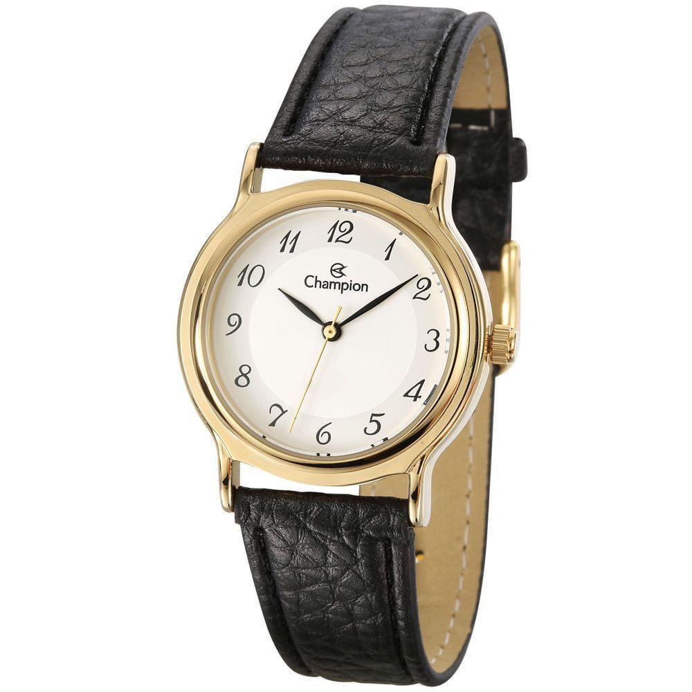 Relógio Champion Feminino Dourado Couro Preto Cn28026b - 1