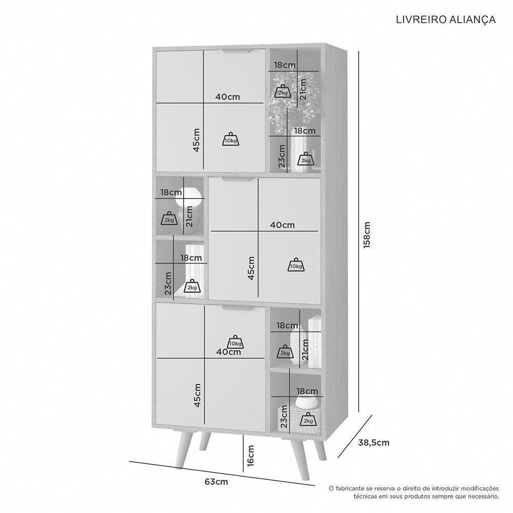 Estante Livreiro Office Aliança Com 3 Portas 5 Nichos Jcm Cinamomo - 3