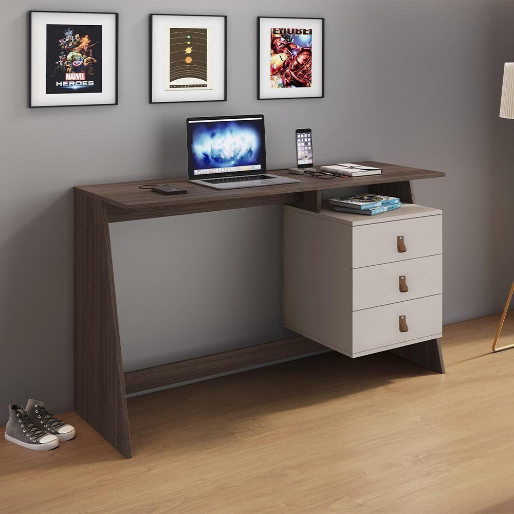 Mesa Escrivaninha Gaby Com 3 Gavetas Jcm Café Off White - 2